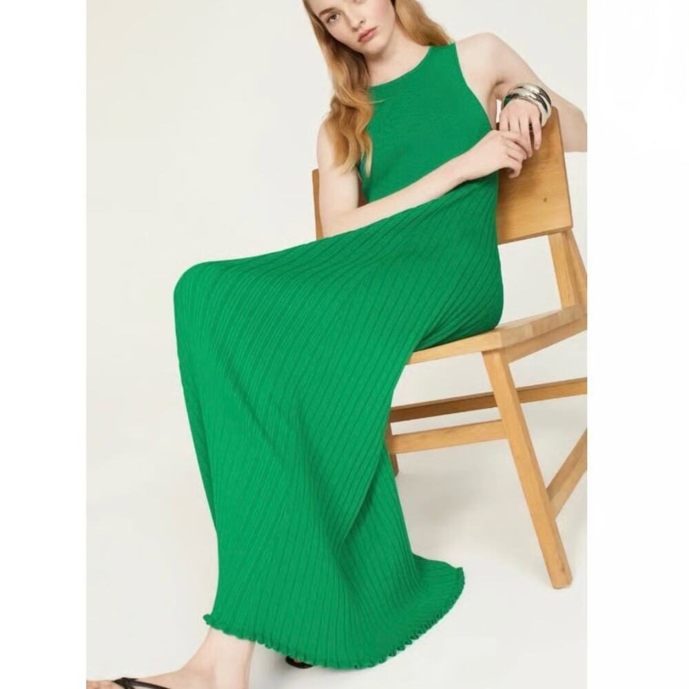 Marina Moscone Dress Womens  Green Knit Sheath Maxi Large